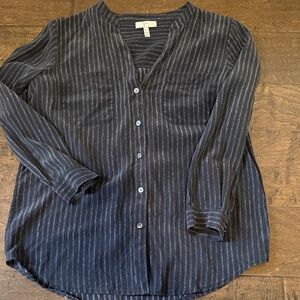 Joie Dark Blue and White Striped Button Down Shirt